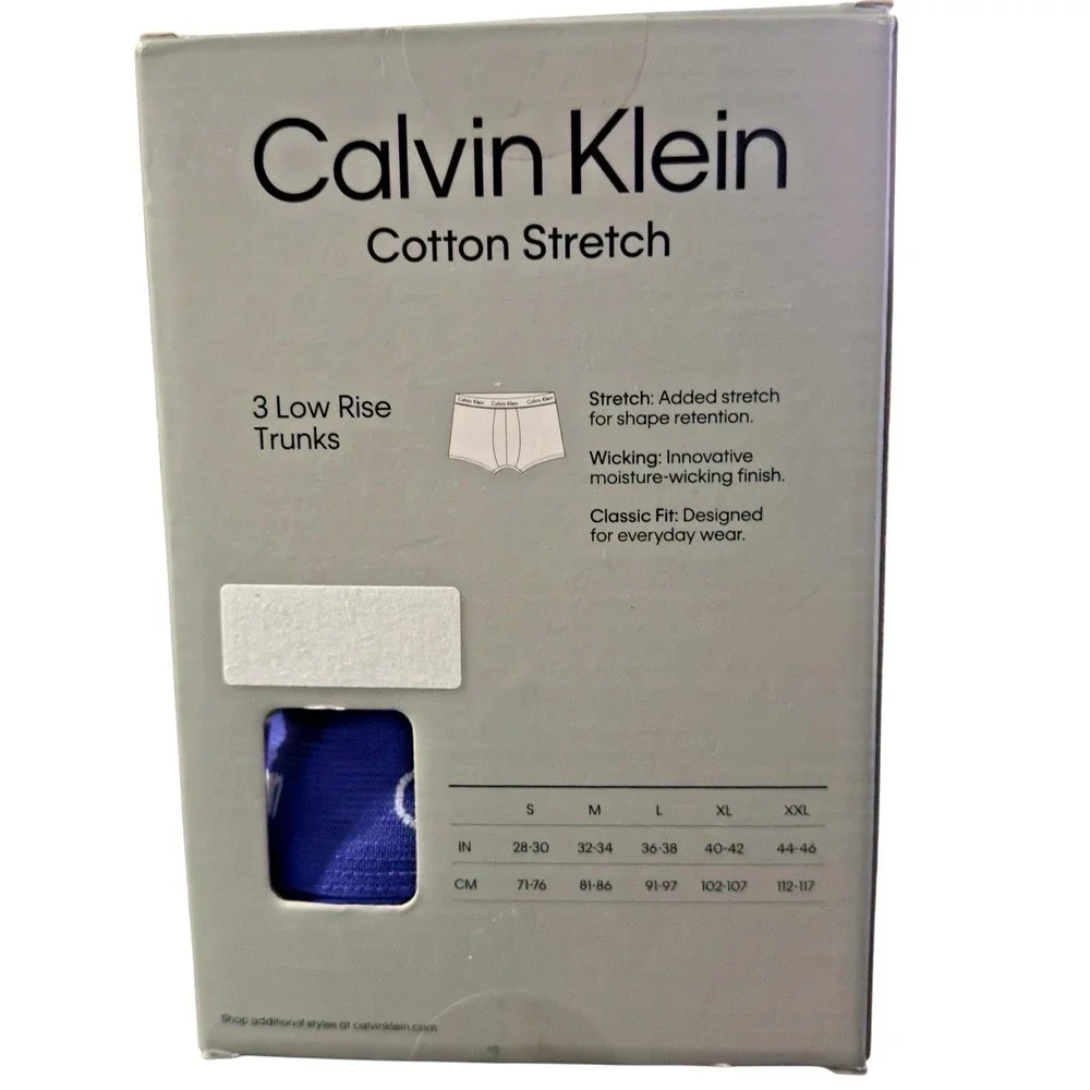 Calvin Klein Mens XL Low‎ Rise Trunk 3 Pack Performance Cotton Classic Fit